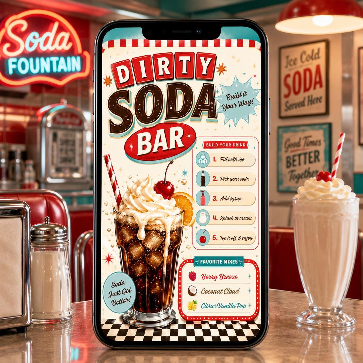 Dirty Soda Bar Sign, Retro Drink Station Recipe Menu Editable Printable Canva Template - Image 5
