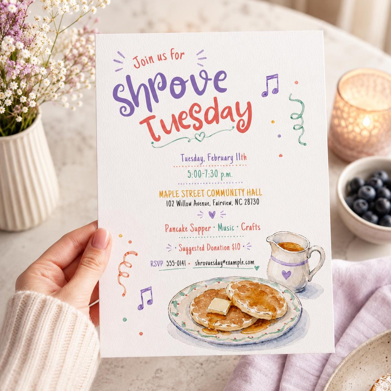 Shrove Tuesday Invitation, Pancake Supper Community Event Flyer Editable Printable Canva Template - Image 6