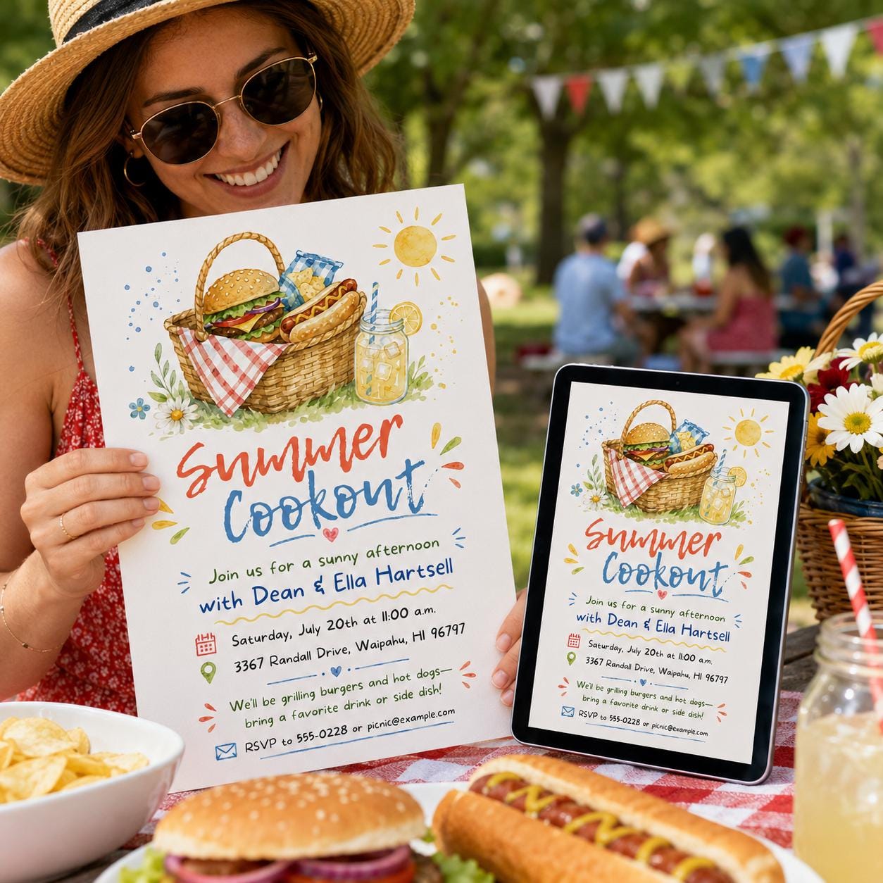 Summer Cookout Invitation, Backyard BBQ Picnic Party Editable Printable Canva Template - Image 5