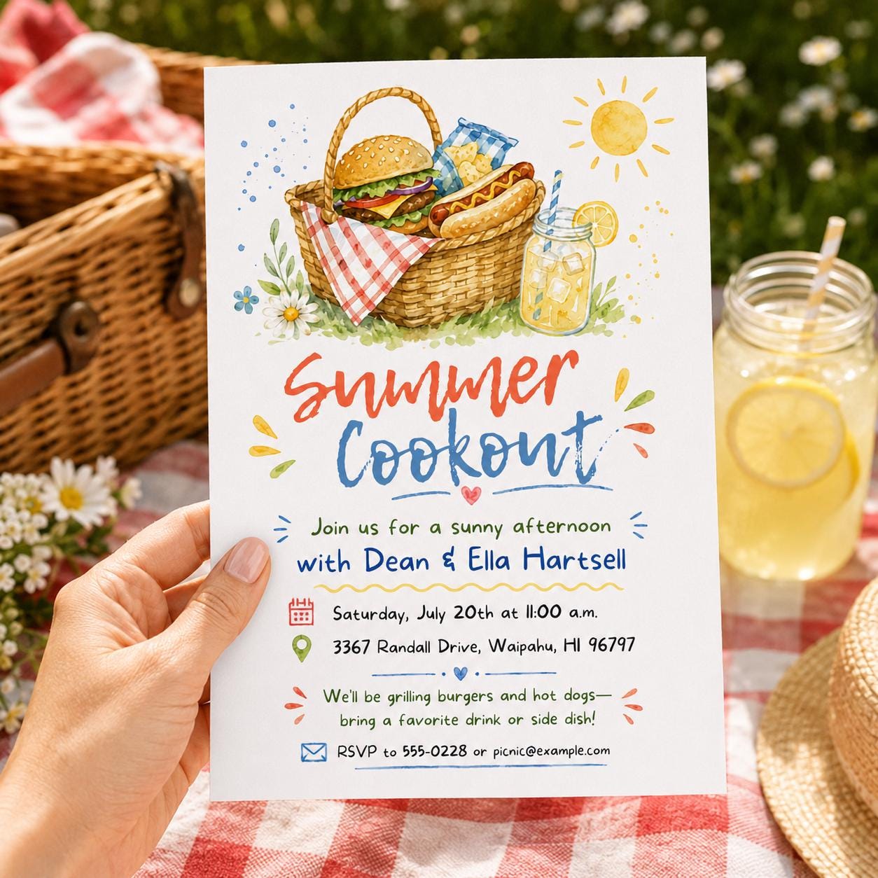 Summer Cookout Invitation, Backyard BBQ Picnic Party Editable Printable Canva Template - Image 6
