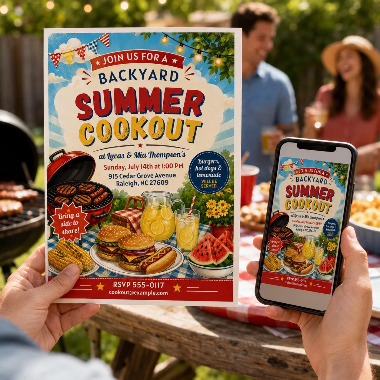Backyard BBQ Invitation, Summer Cookout Party Invite, Retro Grill Out Picnic Potluck Editable Printable Canva Template - Image 3