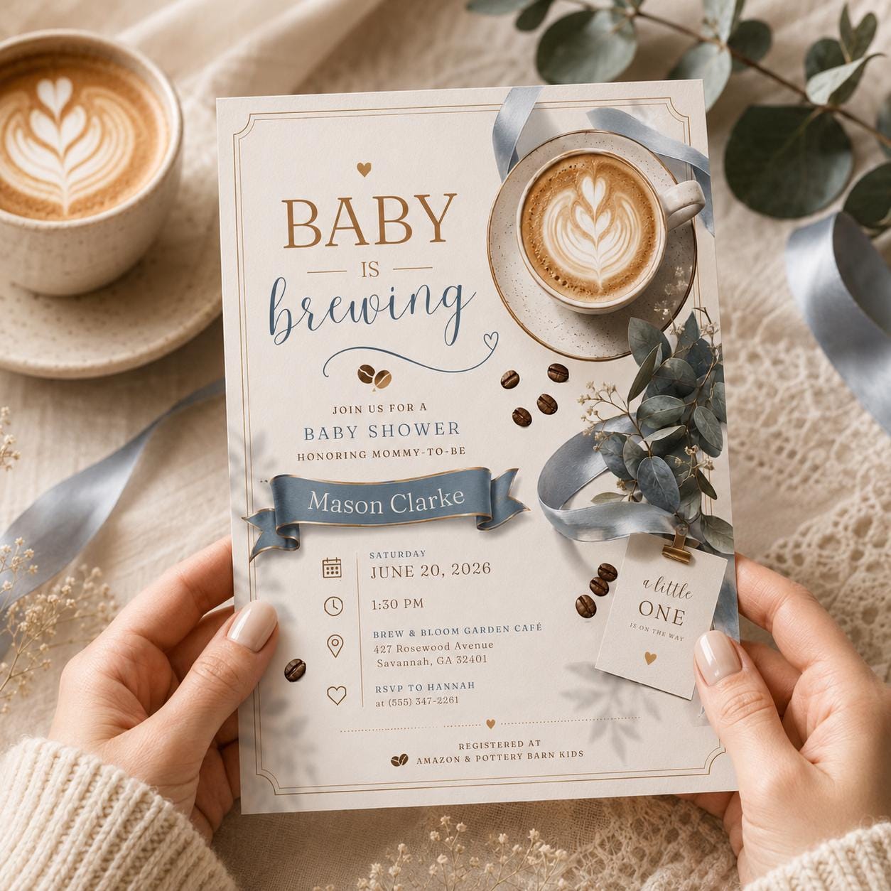 Baby Is Brewing Baby Shower Invitation, Coffee Theme Boy or Gender Neutral Editable Printable Canva Template - Image 4