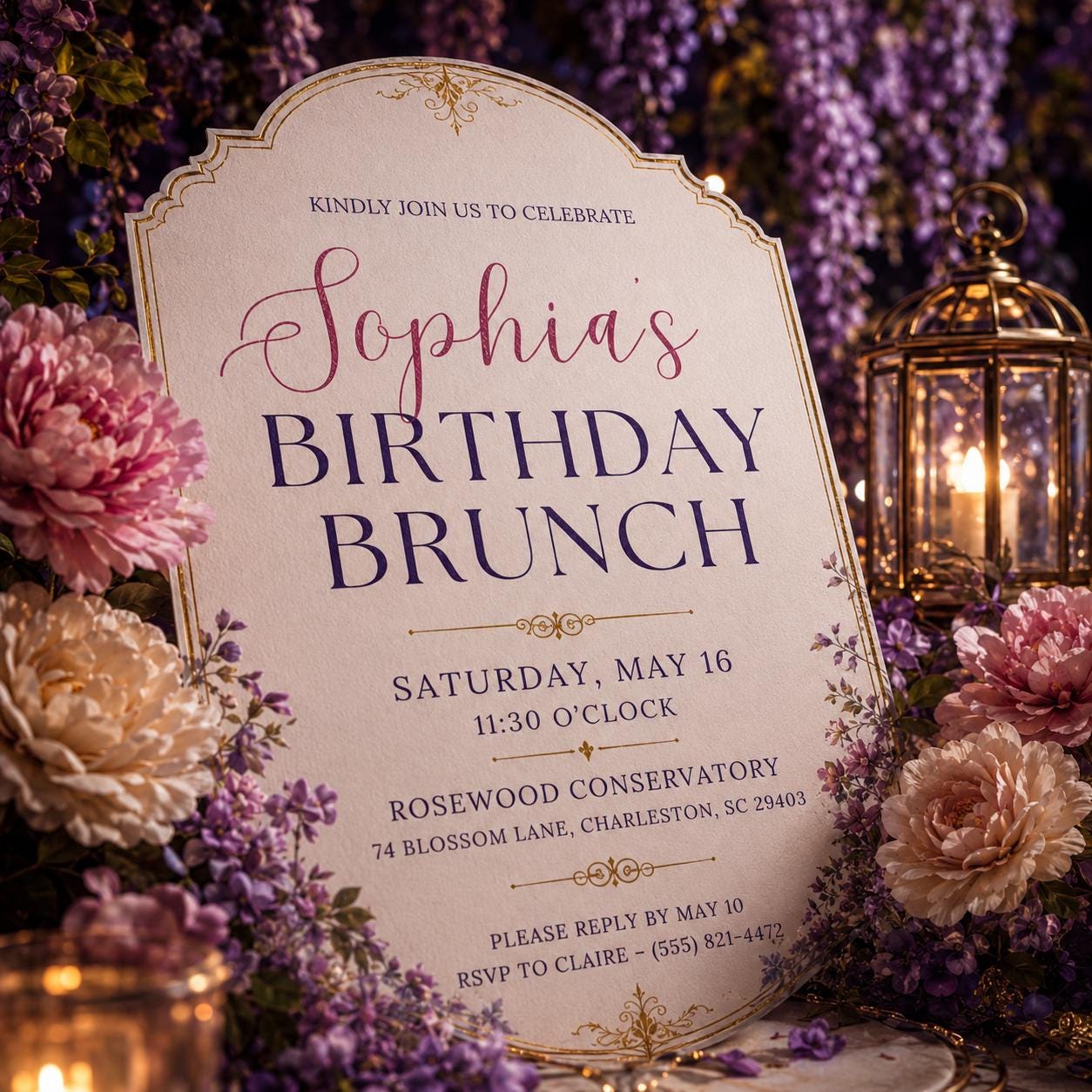 Birthday Brunch Invitation, Enchanted Garden Floral Tea Party Elegant Editable Printable Canva Template - Image 5