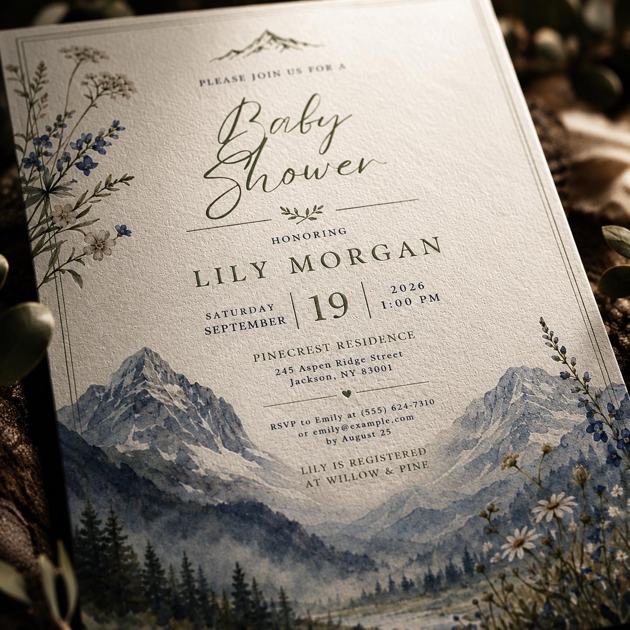 Mountain Baby Shower Invitation, Watercolor Wildflower Alpine Adventure Editable Printable Canva Template - Image 4