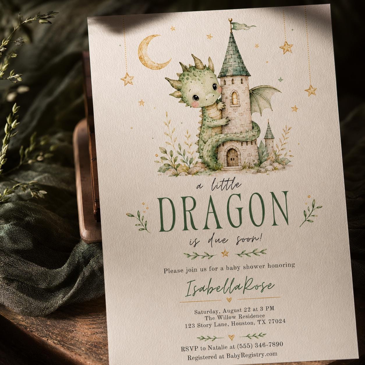 Dragon Baby Shower Invitation, A Little Dragon Is Due Soon Printable Editable Canva Template - Image 4