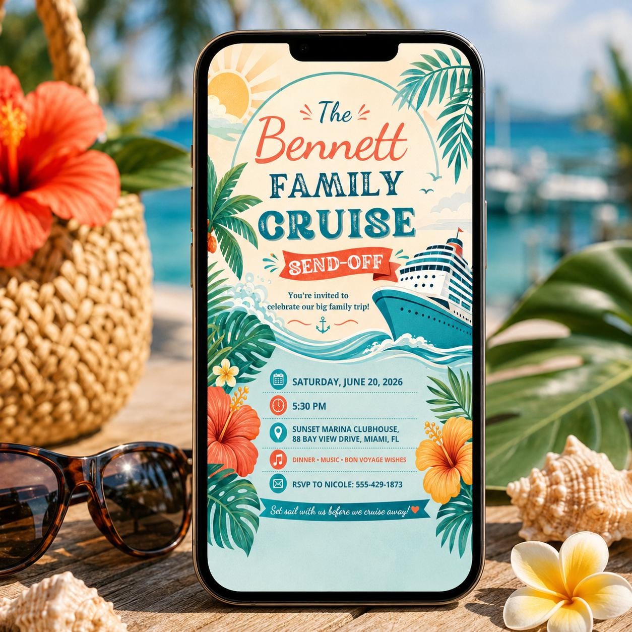 Cruise Send Off Invitation, Family Bon Voyage Party Editable Printable Canva Template - Image 3