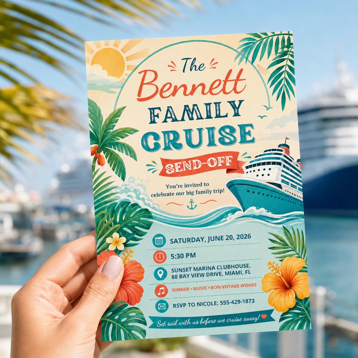 Cruise Send Off Invitation, Family Bon Voyage Party Editable Printable Canva Template - Image 6