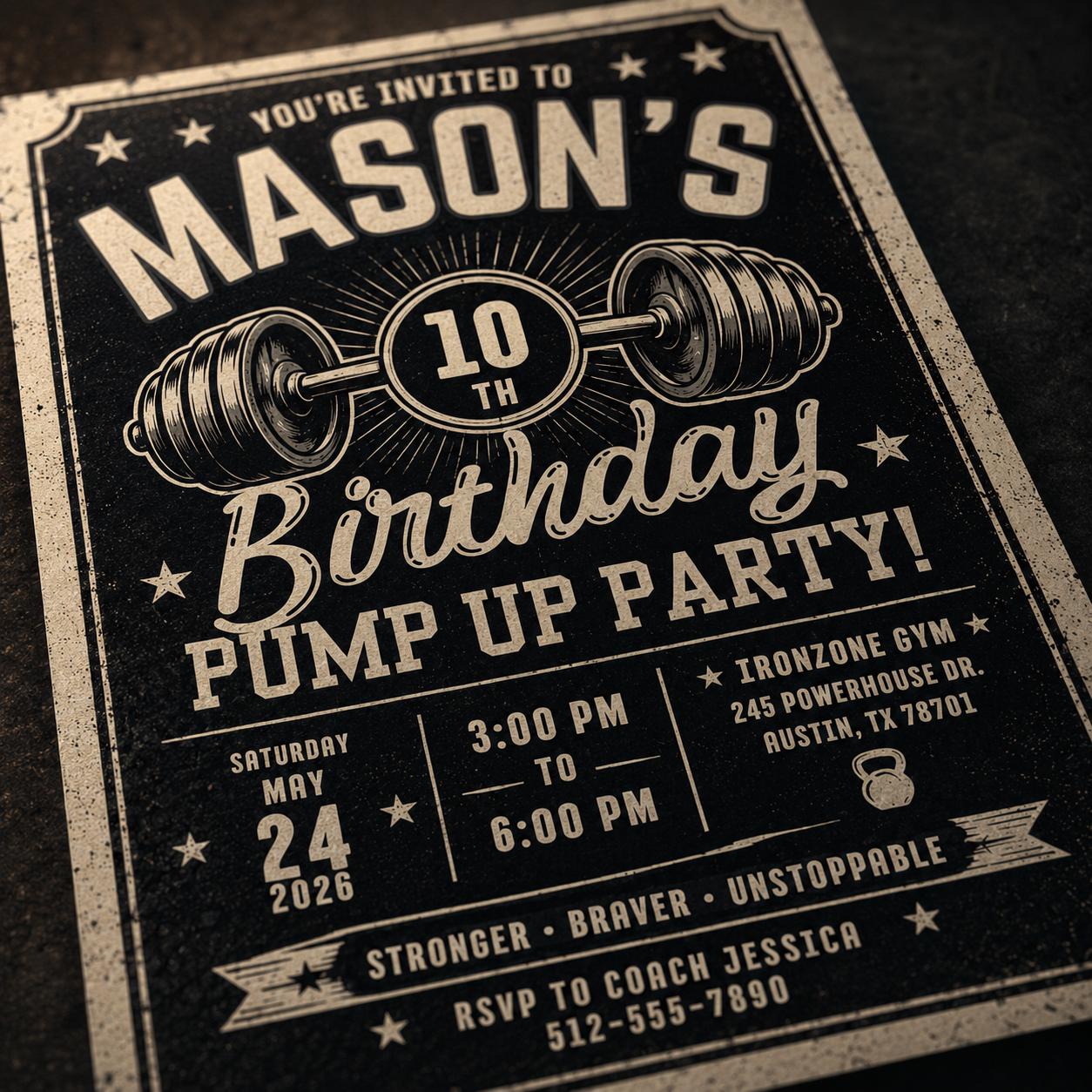 Gym Birthday Invitation, Weightlifting 10th Sports Party Editable Printable Invite Canva Template - Image 3