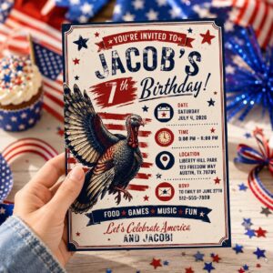 Patriotic Birthday Invitation, Turkey 12th Birthday Boy Invite Editable Printable Canva Template