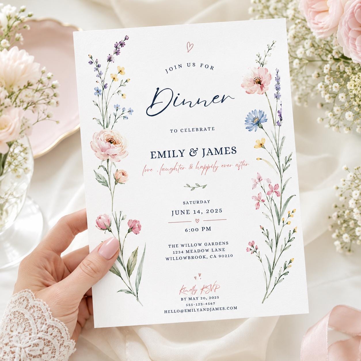 Dinner Party Invitation, Floral Watercolor Wedding Dinner Invite Printable Canva Template - Image 6