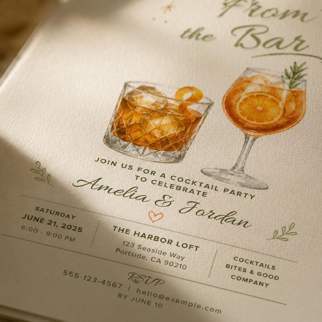 Cocktail Party Invitation, From the Bar Adult Drinks Invite, Minimal Watercolor Printable Canva Template - Image 3