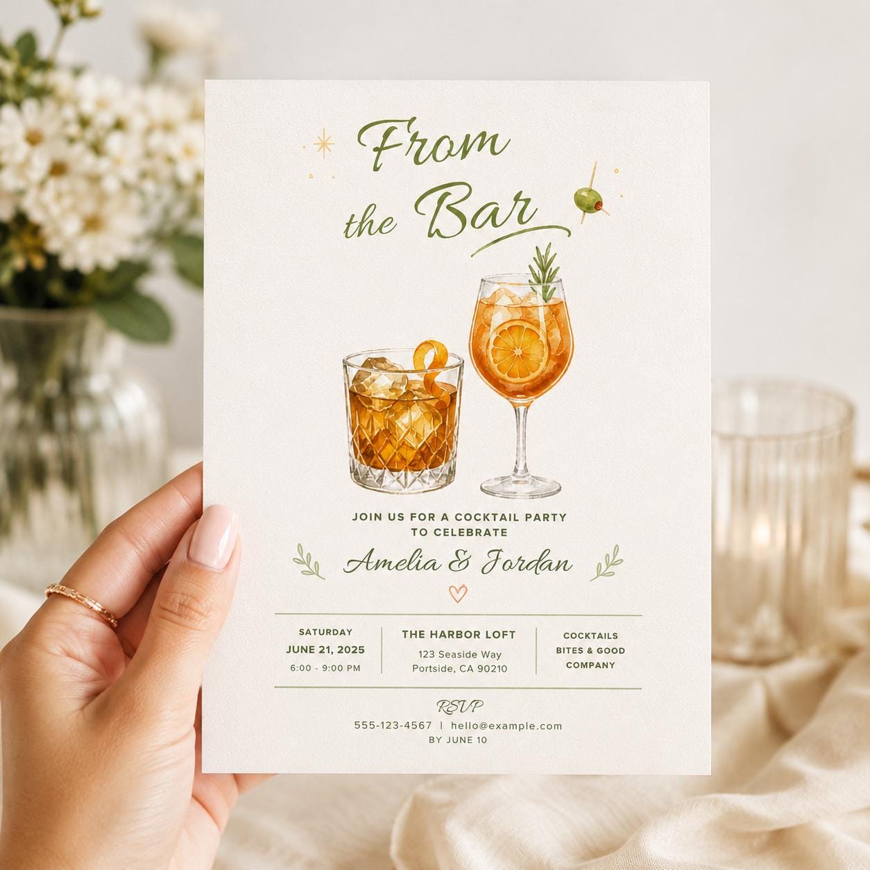 Cocktail Party Invitation, From the Bar Adult Drinks Invite, Minimal Watercolor Printable Canva Template - Image 4