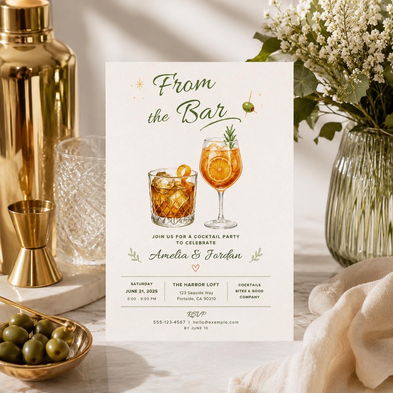 Cocktail Party Invitation, From the Bar Adult Drinks Invite, Minimal Watercolor Printable Canva Template - Image 5