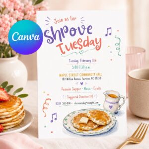 Shrove Tuesday Invitation, Pancake Supper Community Event Flyer Editable Printable Canva Template