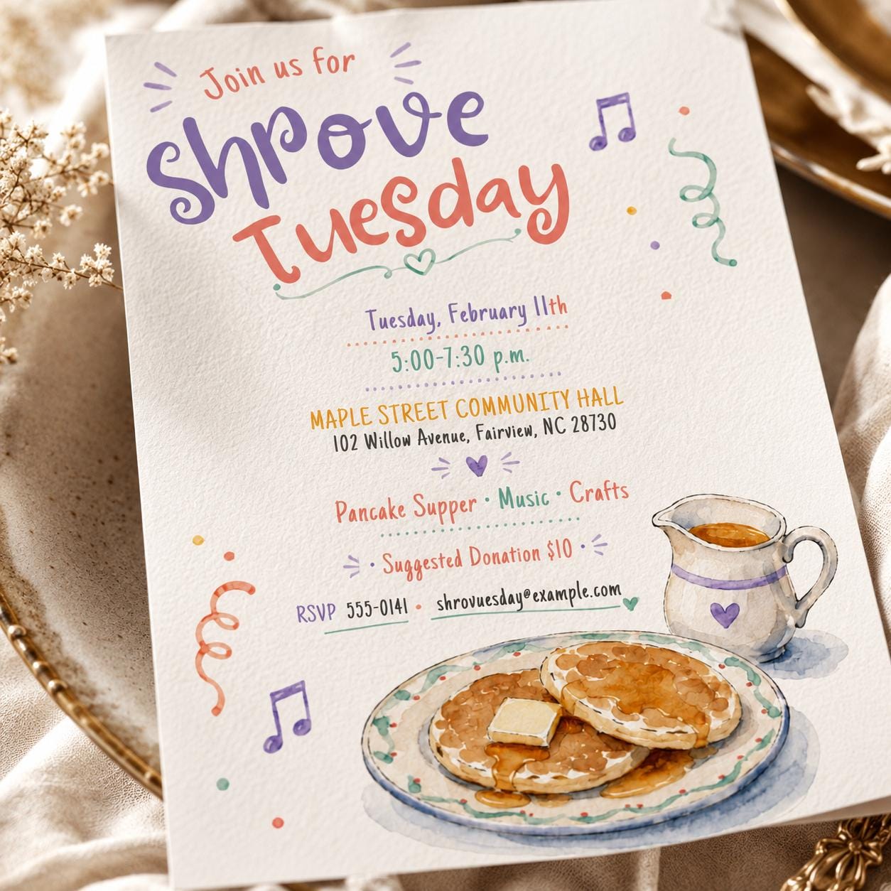 Shrove Tuesday Invitation, Pancake Supper Community Event Flyer Editable Printable Canva Template - Image 3
