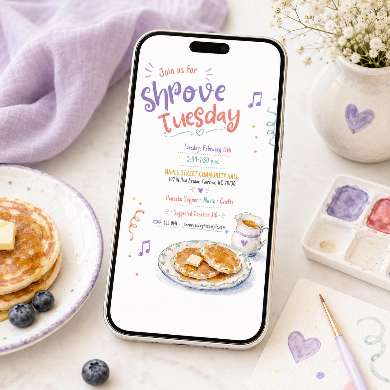 Shrove Tuesday Invitation, Pancake Supper Community Event Flyer Editable Printable Canva Template - Image 5