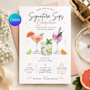 Signature Sips Cocktail Party Invitation: Editable Canva Template (Digital Download)