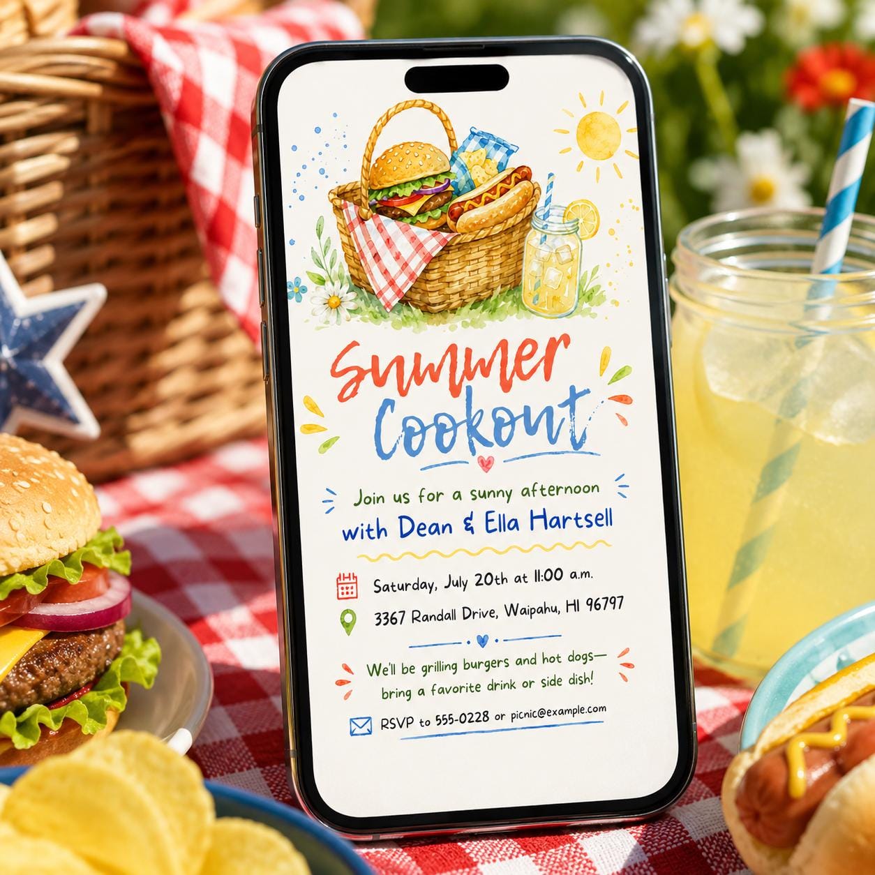 Summer Cookout Invitation, Backyard BBQ Picnic Party Editable Printable Canva Template - Image 3