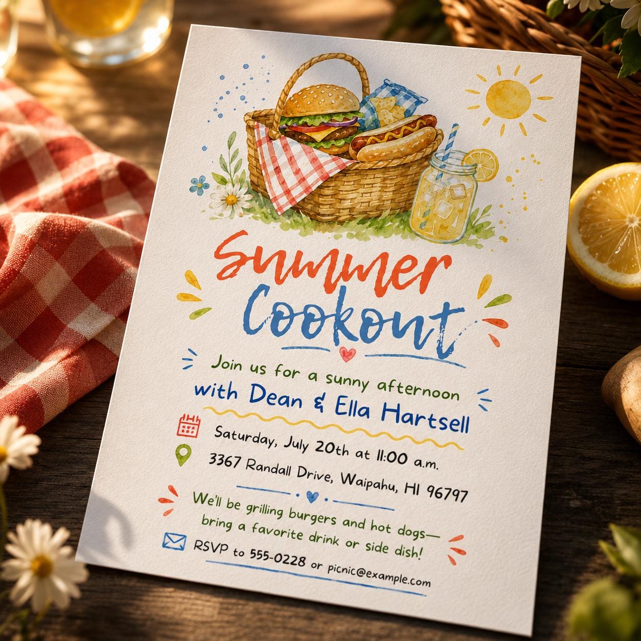 Summer Cookout Invitation, Backyard BBQ Picnic Party Editable Printable Canva Template - Image 4