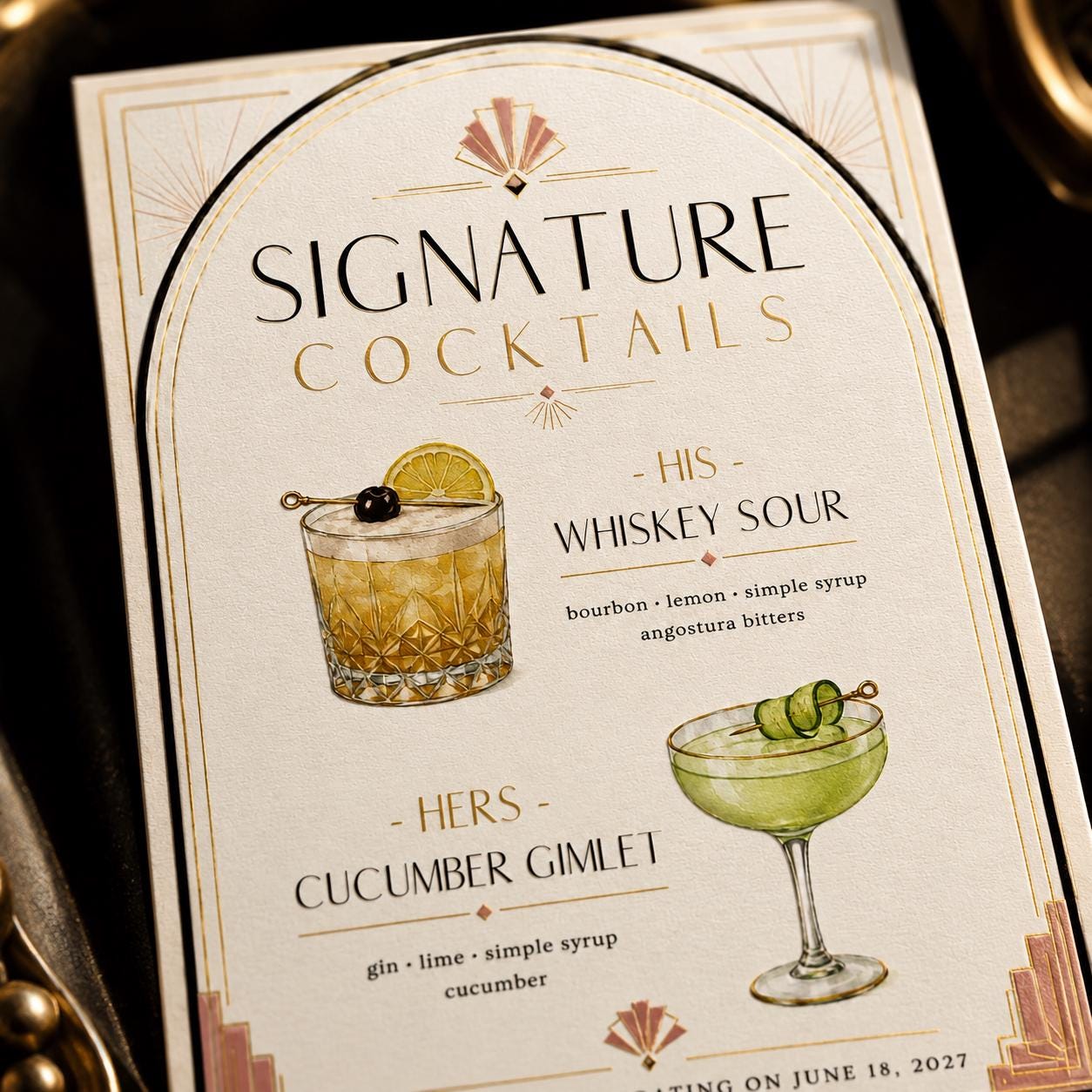 Signature Cocktail Menu, Art Deco Wedding Bar Sign His and Hers Drinks Editable Printable Canva Template - Image 5