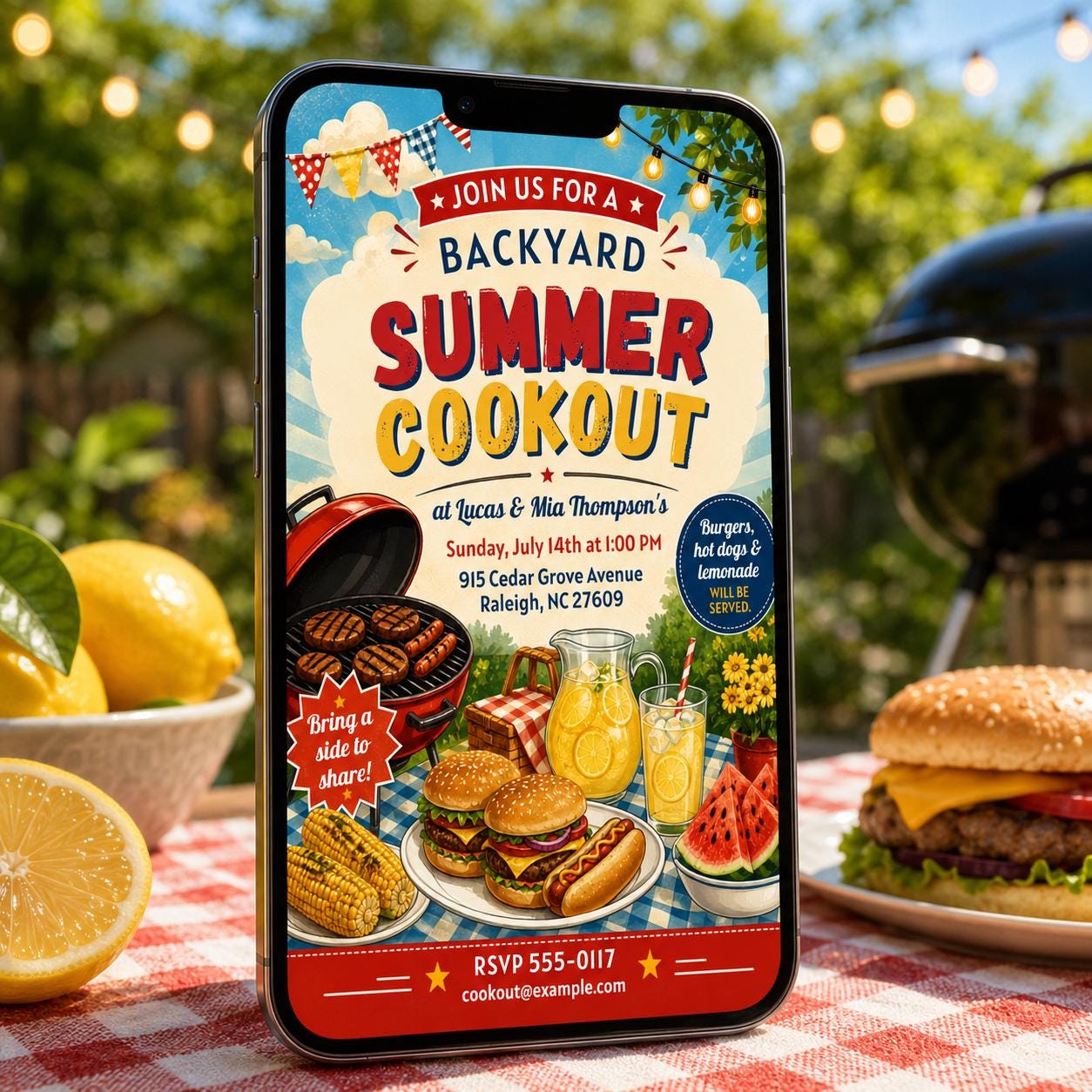 Backyard BBQ Invitation, Summer Cookout Party Invite, Retro Grill Out Picnic Potluck Editable Printable Canva Template - Image 4