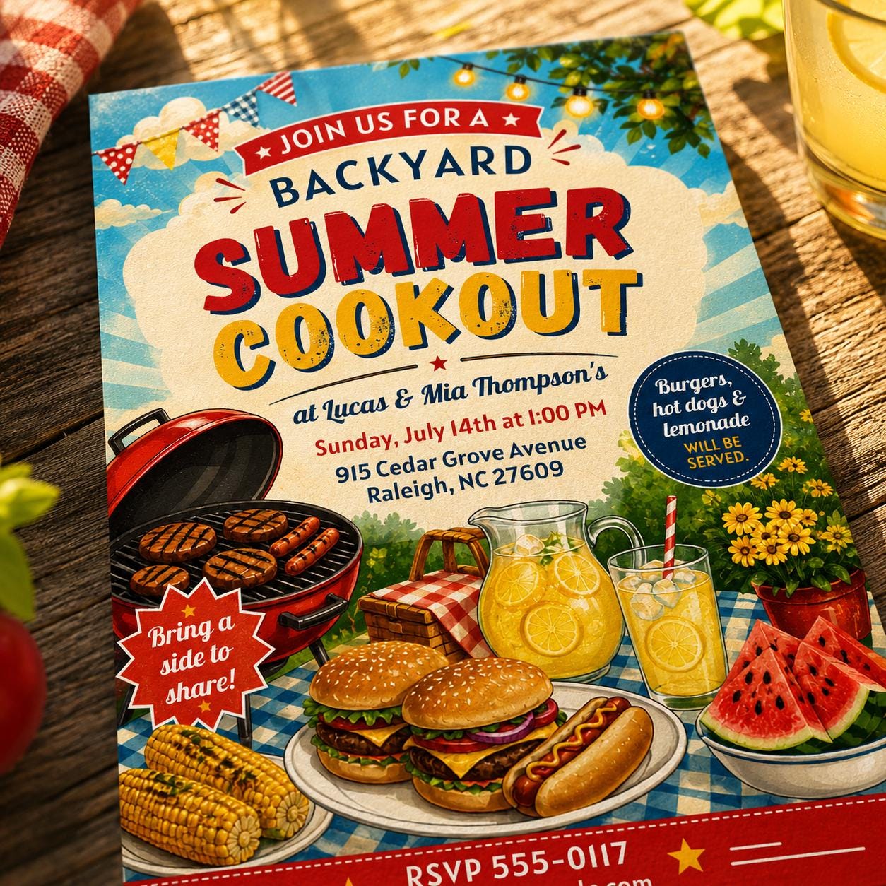 Backyard BBQ Invitation, Summer Cookout Party Invite, Retro Grill Out Picnic Potluck Editable Printable Canva Template - Image 5