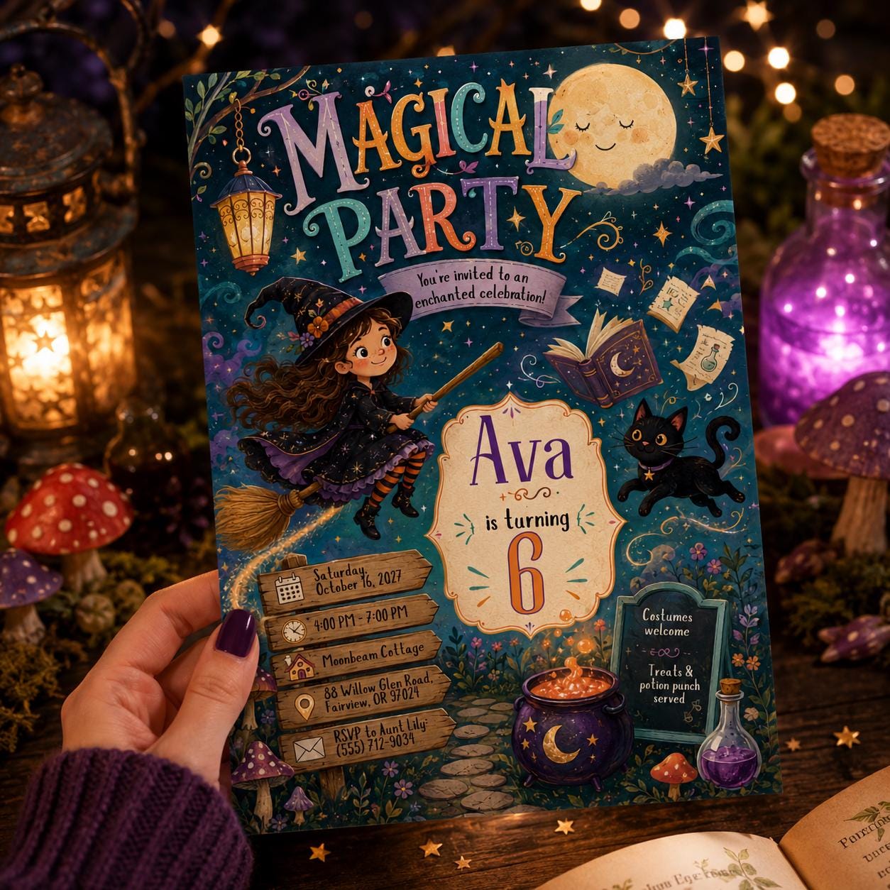 Kids Halloween Invitation, Spooktacular Costume Party Invite, Cute Witch Vampire Cat Pumpkin Editable Printable Canva Template - Image 6
