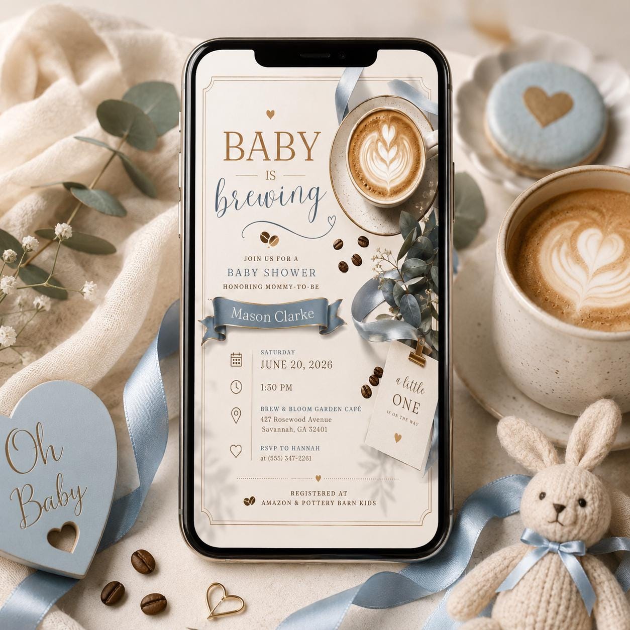 Baby Is Brewing Baby Shower Invitation, Coffee Theme Boy or Gender Neutral Editable Printable Canva Template - Image 5
