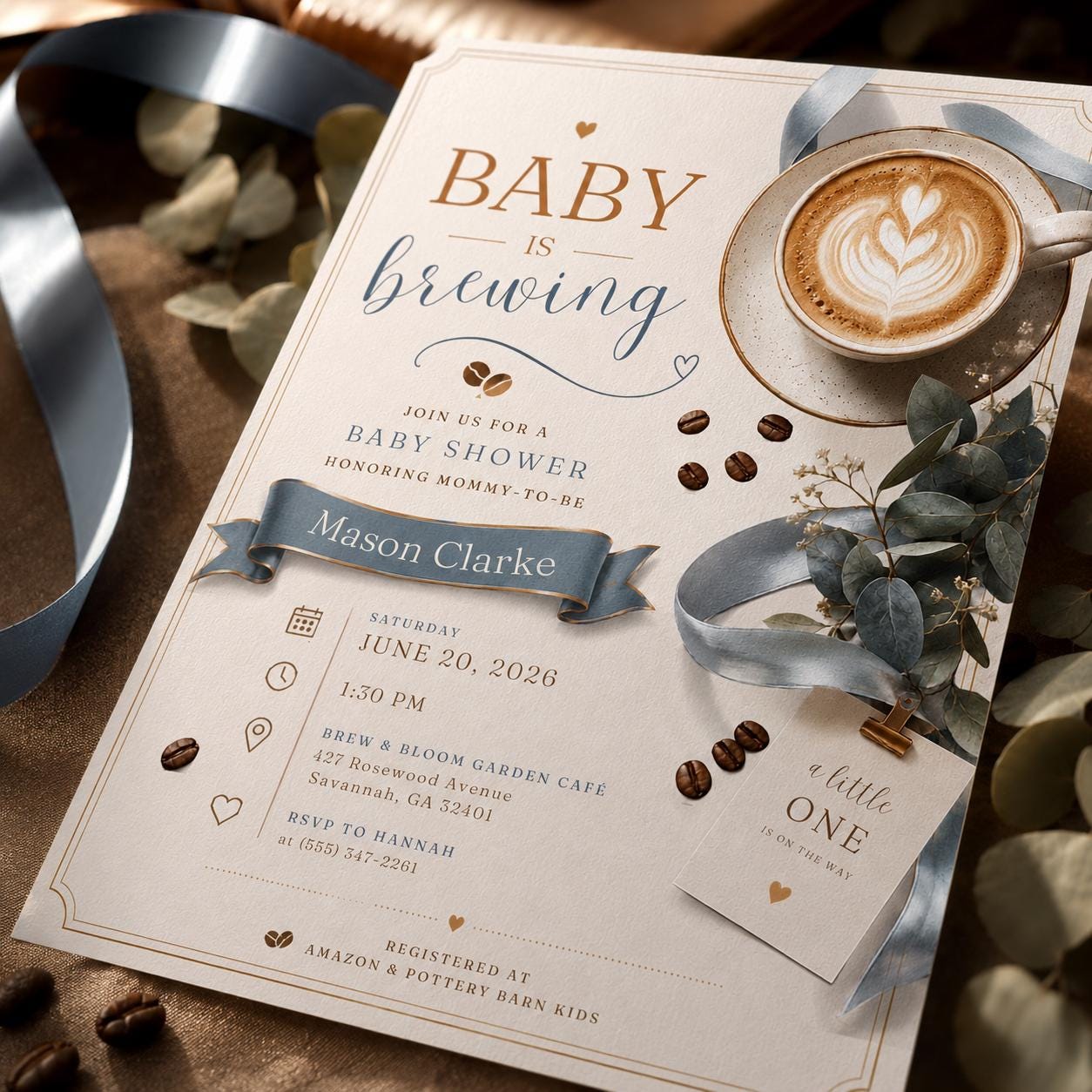 Baby Is Brewing Baby Shower Invitation, Coffee Theme Boy or Gender Neutral Editable Printable Canva Template - Image 6
