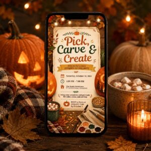 Pumpkin Carving Party Invitation, Fall Autumn Invite, Cozy Halloween Event, Editable Printable Canva Template