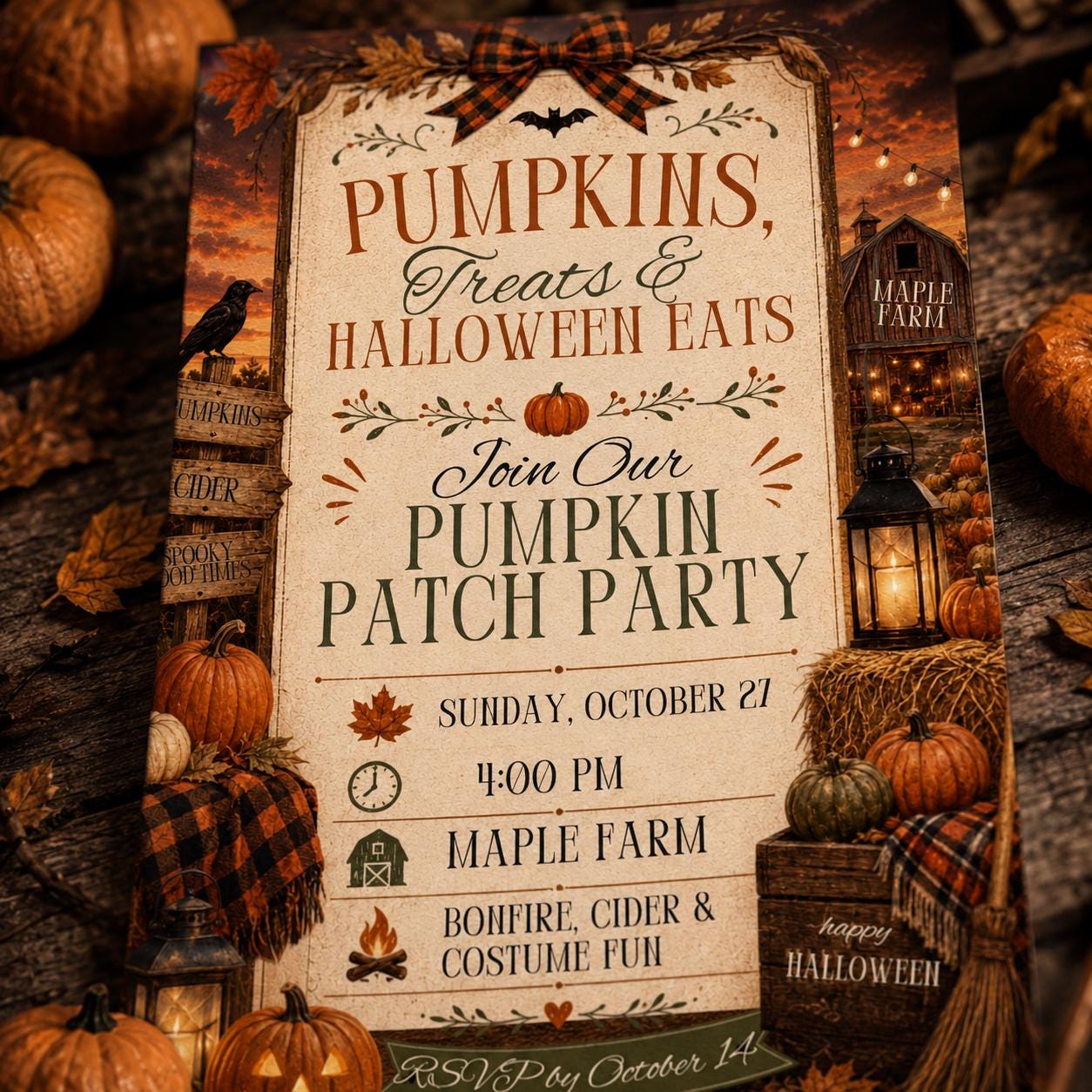 Pumpkin Patch Party Invitation, Fall Harvest Halloween Bonfire, Rustic Farm Event, Editable Printable Canva Template - Image 4