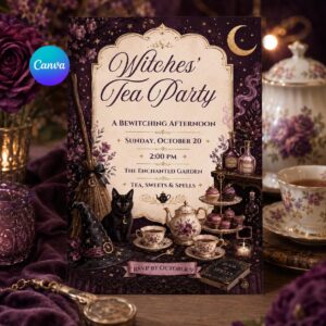 Witches Tea Party Invitation, Gothic Halloween High Tea, Bewitching Adult Brunch, Editable Printable Canva Template