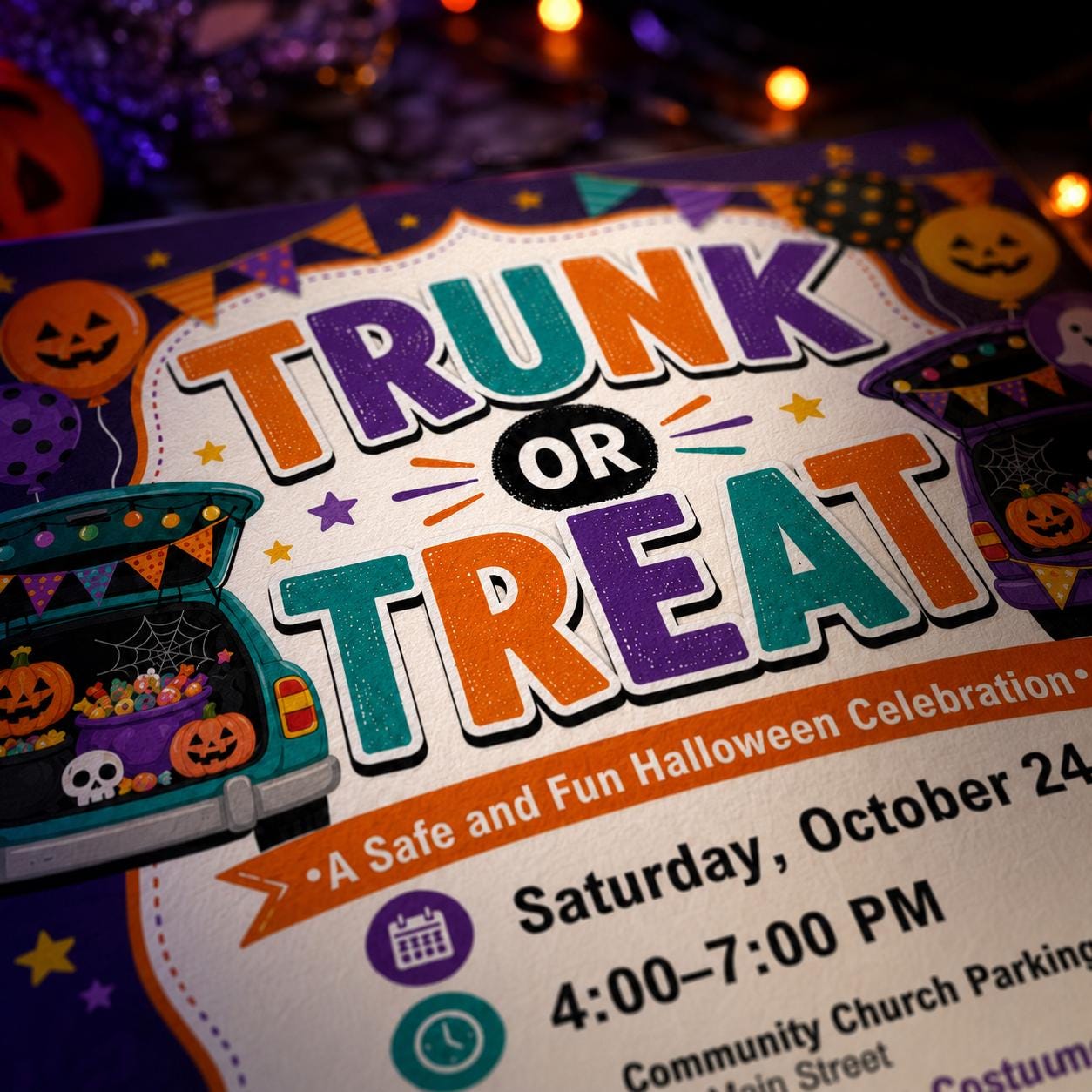 Trunk or Treat Flyer Template, Kids Church School Halloween Event, Editable Printable Canva Template - Image 6