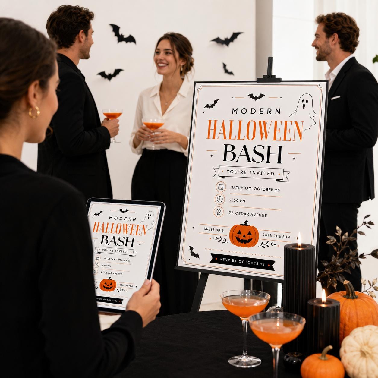 Modern Halloween Party Invitation, Minimalist Ghost Pumpkin Invite, Editable Printable Canva Template - Image 6