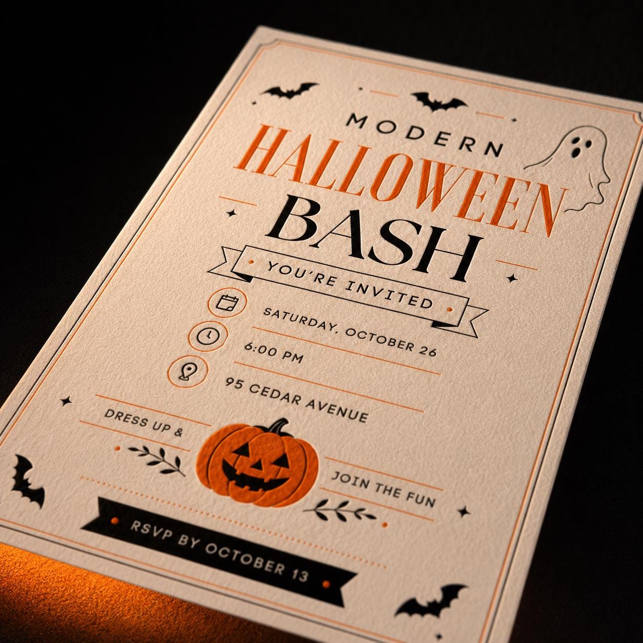 Modern Halloween Party Invitation, Minimalist Ghost Pumpkin Invite, Editable Printable Canva Template - Image 5