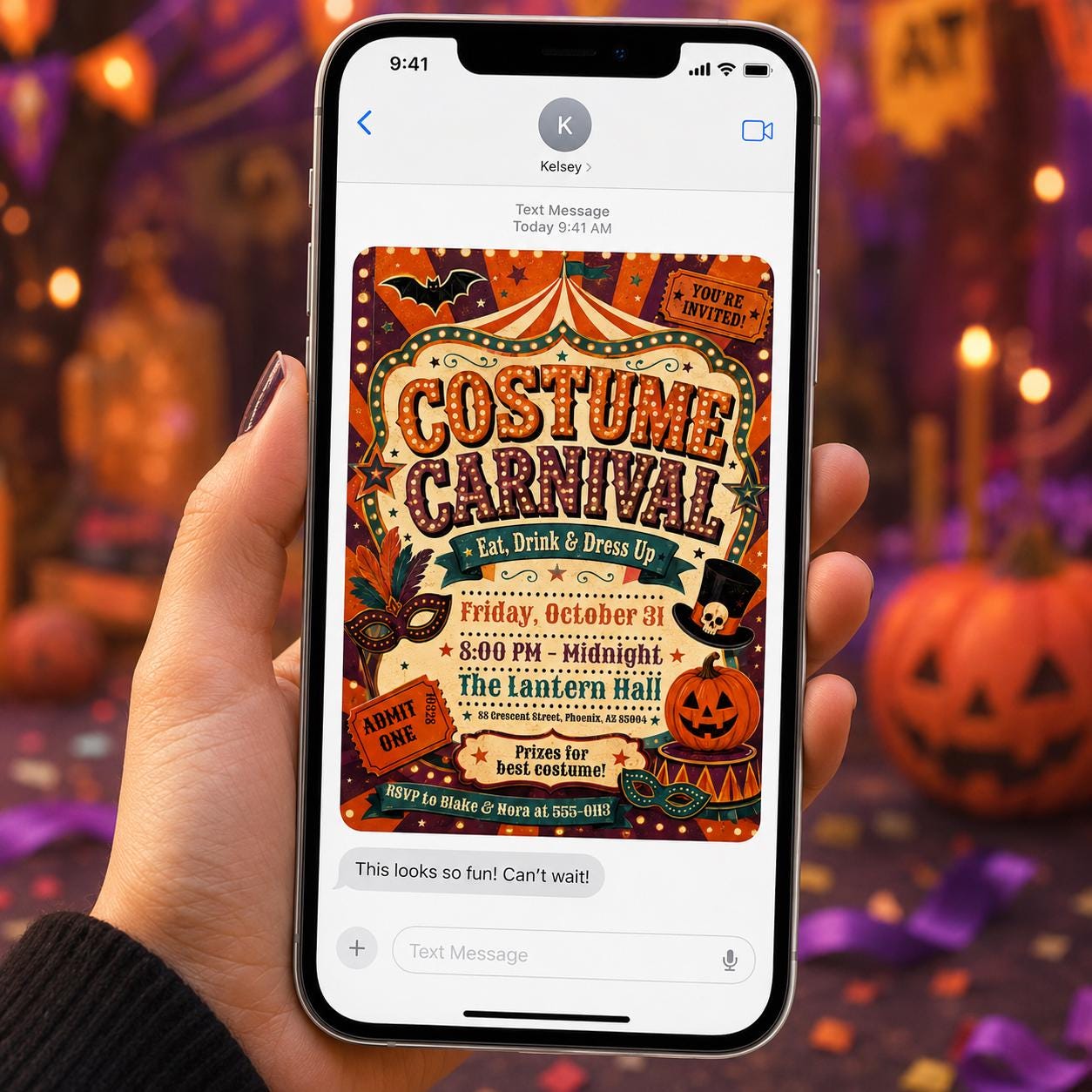 Halloween Carnival Invitation, Vintage Costume Party Invite, Retro Circus Masquerade Event, Editable Canva Template - Image 6