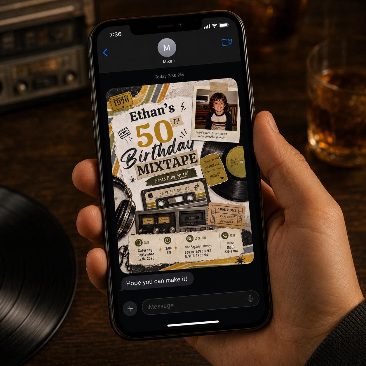 50th Birthday Mixtape Invitation, Vintage 1976 Cassette Tape Party Invite with Photo, Retro Music Editable Digital Evite, Canva Template - Image 5