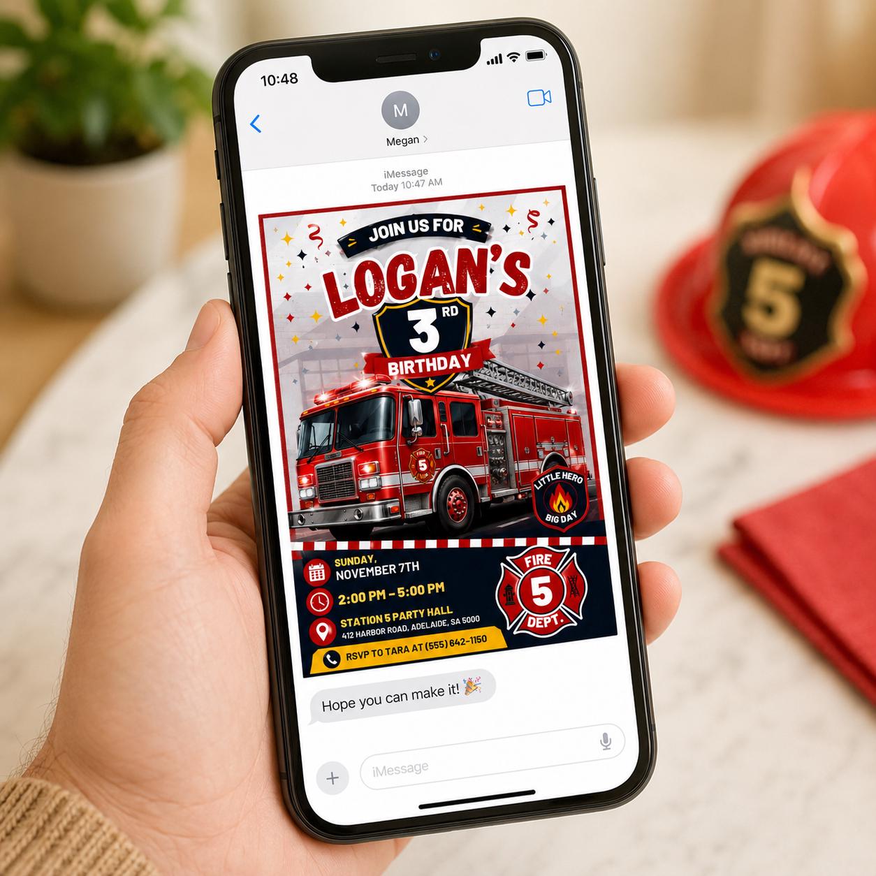 Fire Truck 3rd Birthday Invitation, Firefighter Party Invite for Boys, Editable Printable Canva Template - Image 6