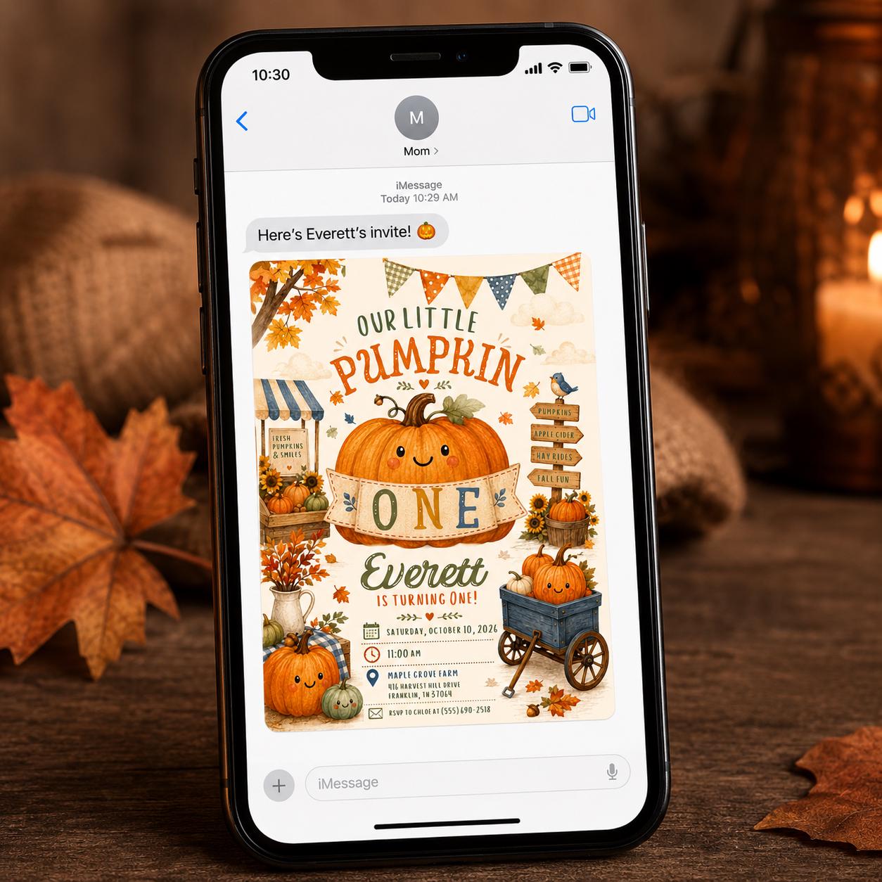One Little Pumpkin First Birthday Invitation, Fall Pumpkin Party Invite for Boy or Girl, Editable Printable Canva Template - Image 4