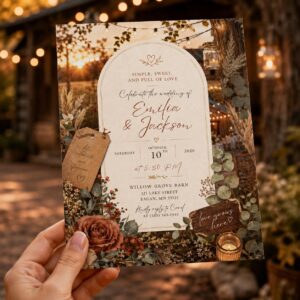 Rustic Barn Wedding Invitation, Boho Floral Country Wedding Invite, Editable Printable Canva Template