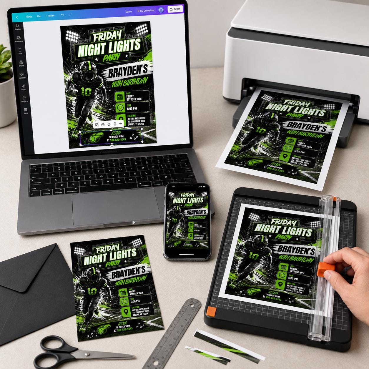 Football 10th Birthday Invitation, Friday Night Lights Sports Party Invite for Boys, Editable Printable Canva Template - Image 5