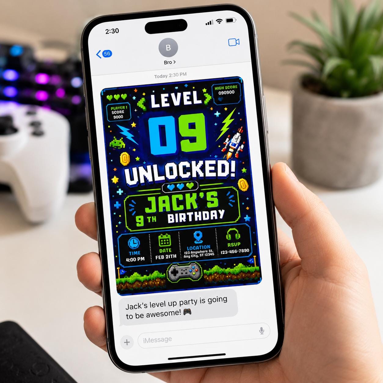 Gamer 9th Birthday Invitation, Level 9 Unlocked Video Game Party Invite for Boys, Editable Printable Canva Template - Image 6