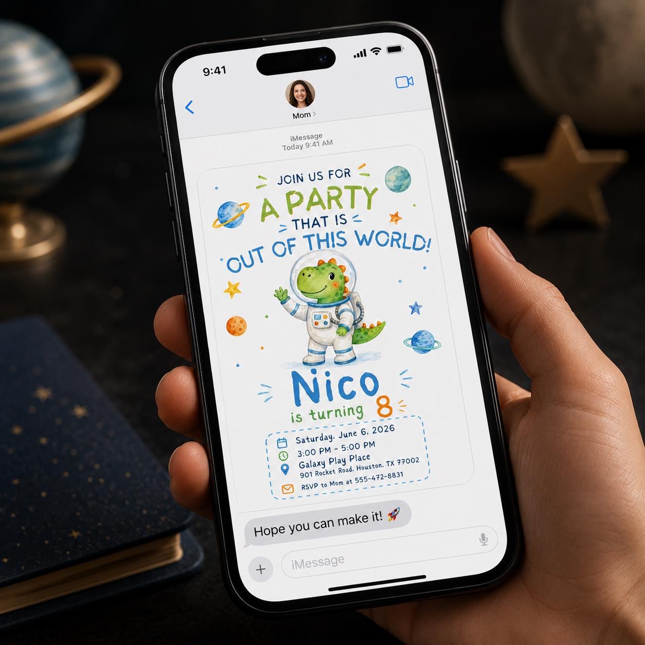 Space Dinosaur Birthday Invitation, Astronaut Dino 8th Birthday Party Invite, Out of This World Editable Printable Canva Template - Image 6
