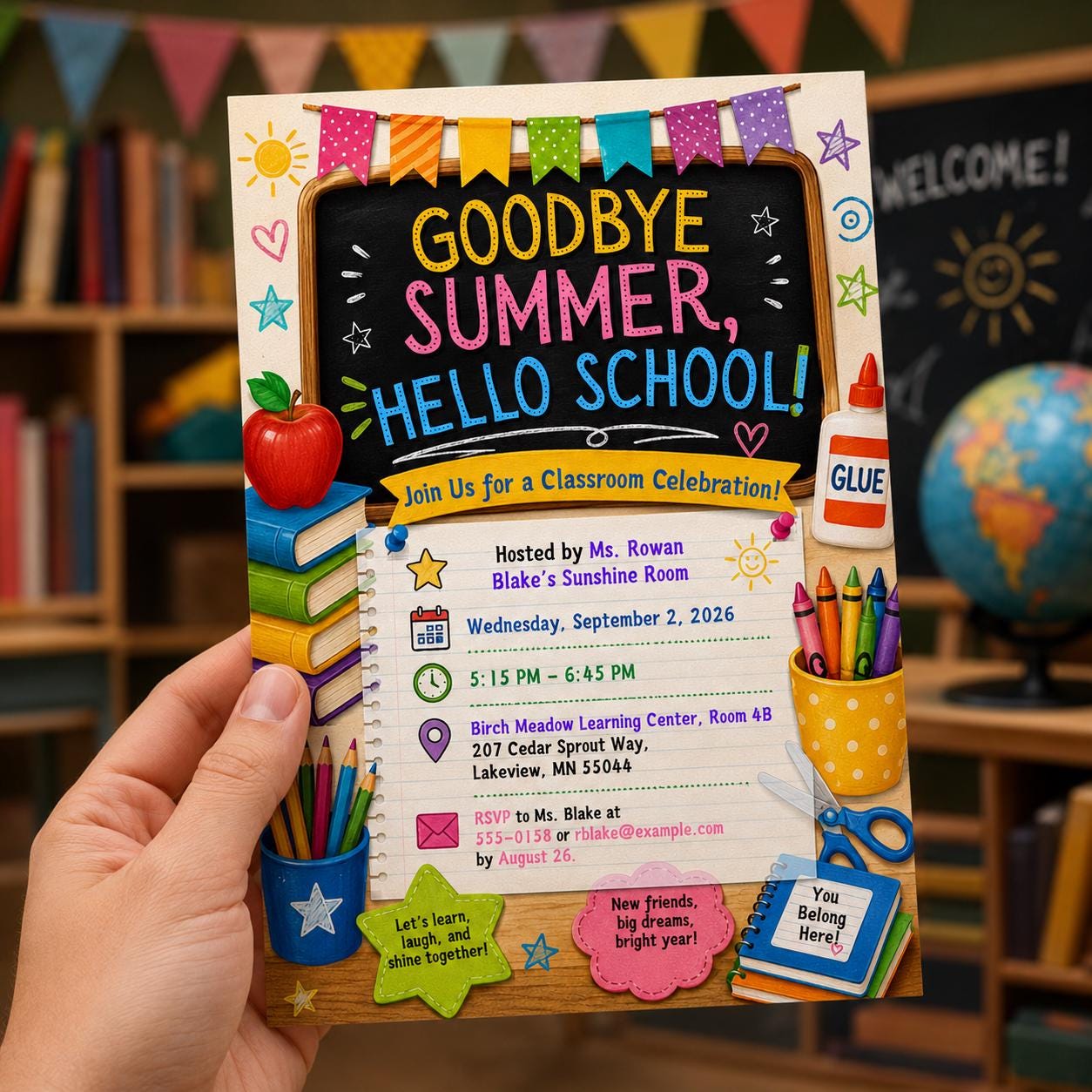 Back to School Classroom Party Invitation, Goodbye Summer Hello School, Teacher Welcome Celebration, Editable Canva Template - Image 3