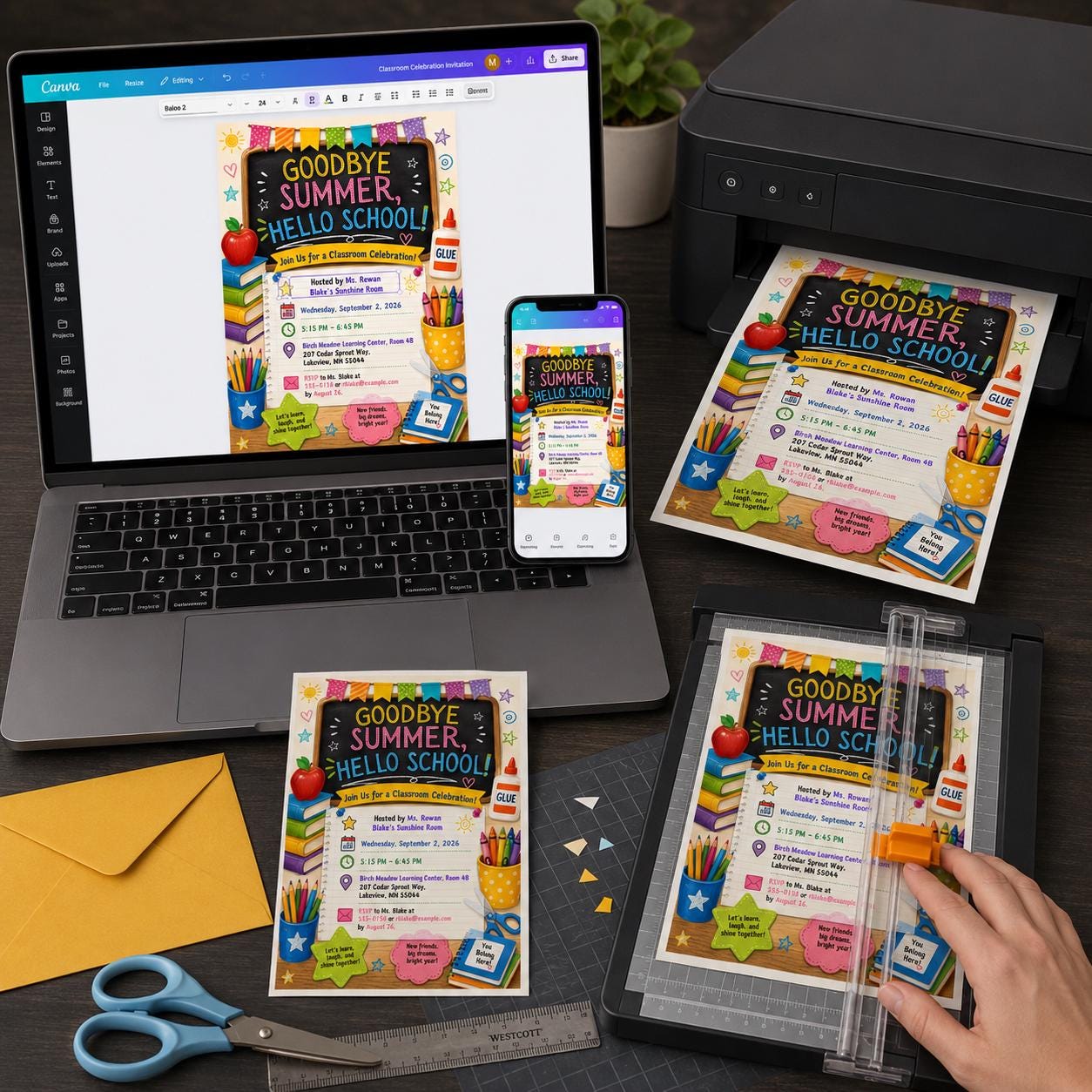 Back to School Classroom Party Invitation, Goodbye Summer Hello School, Teacher Welcome Celebration, Editable Canva Template - Image 4
