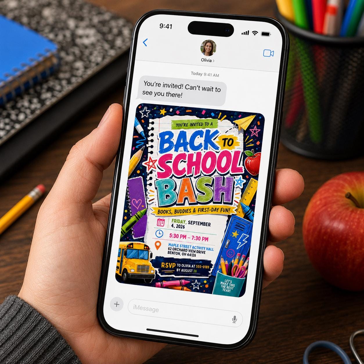 Back to School Party Invitation, Colorful School Bus Bash, First Day Classroom Celebration, Editable Printable Canva Template - Image 6