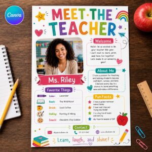 Meet The Teacher Template, Editable Meet Your Teacher Letter, Composition Notebook Meet the Teacher Flyer, Printable Teacher Introduction