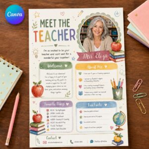 Editable Meet the Teacher Template | Teacher Introduction Letter | Open House Handout | Back to School Classroom | First Day of School Canva