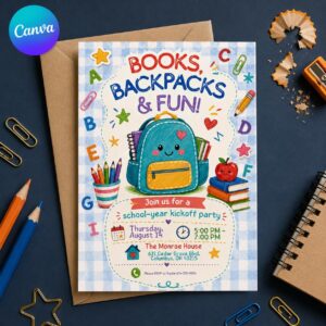 First Day of School Invitation, Watercolor Welcome Back Celebration, Editable Printable Canva Template