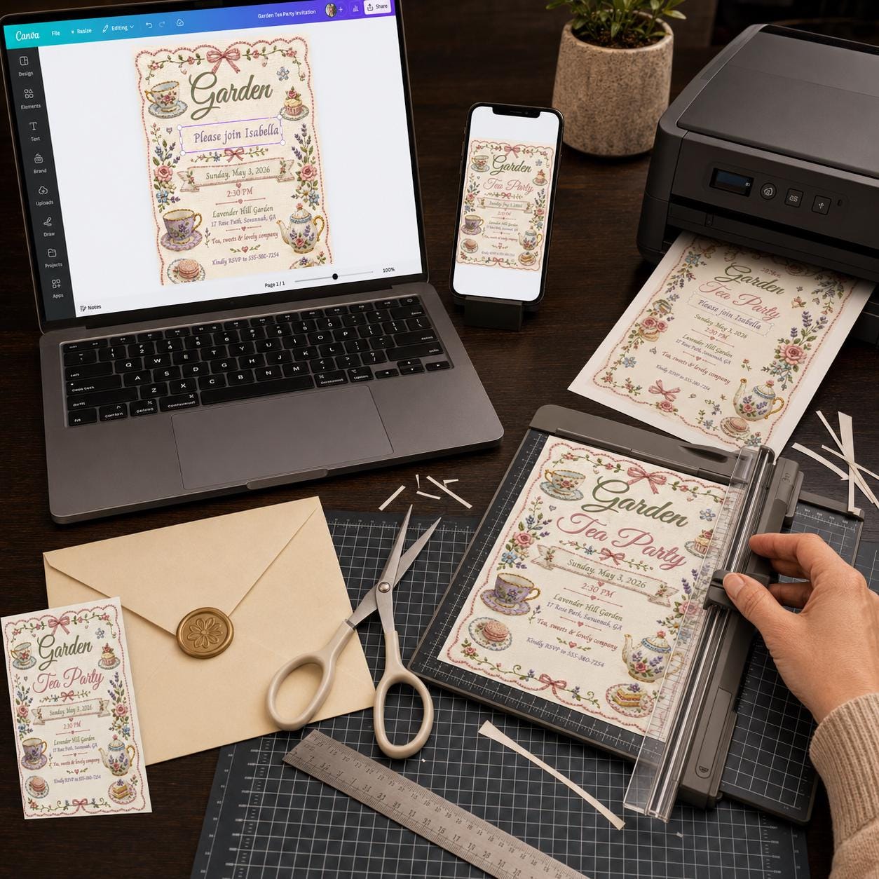 Garden Tea Party Invitation, Vintage Floral Afternoon Tea Birthday, Editable Printable Canva Template - Image 4